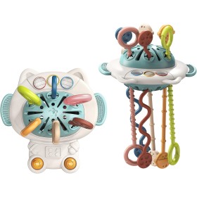 Развивающая сенсорная игрушка погремушка прорезыватель тянучка шнурочки Кот/ Бизиборд игрушка 888-5