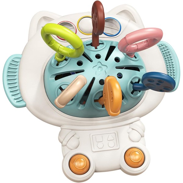 Развивающая сенсорная игрушка погремушка прорезыватель тянучка шнурочки Кот/ Бизиборд игрушка 888-5