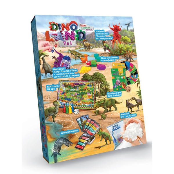 Набор игр и экспериментов Danko Toys 7 в 1 "Dino Land 7в1" игры, творчество, эксперименты DL-01-01U