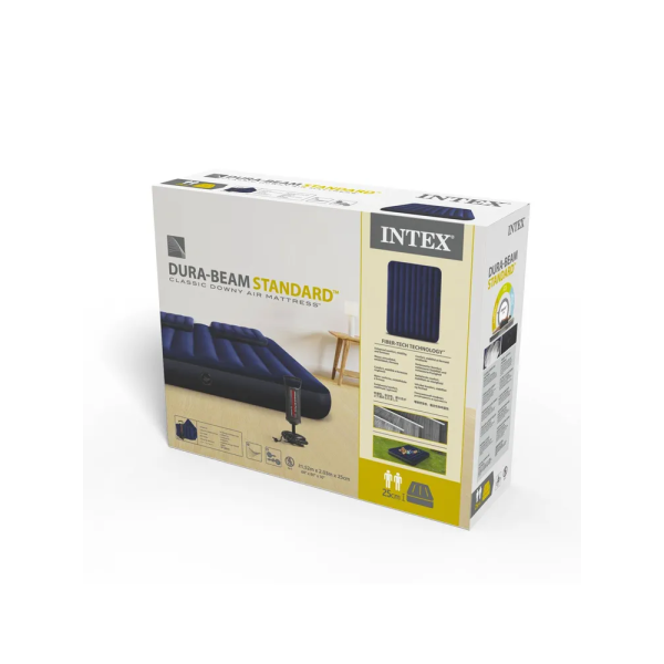 Надувний матрац 64765 Classic Downy Airbed Fiber-Tech, 152х203х25см з подушками та насосом