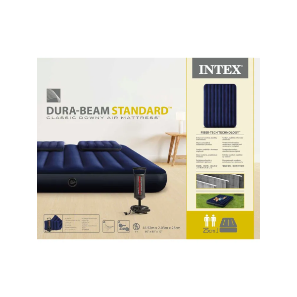 Надувний матрац 64765 Classic Downy Airbed Fiber-Tech, 152х203х25см з подушками та насосом