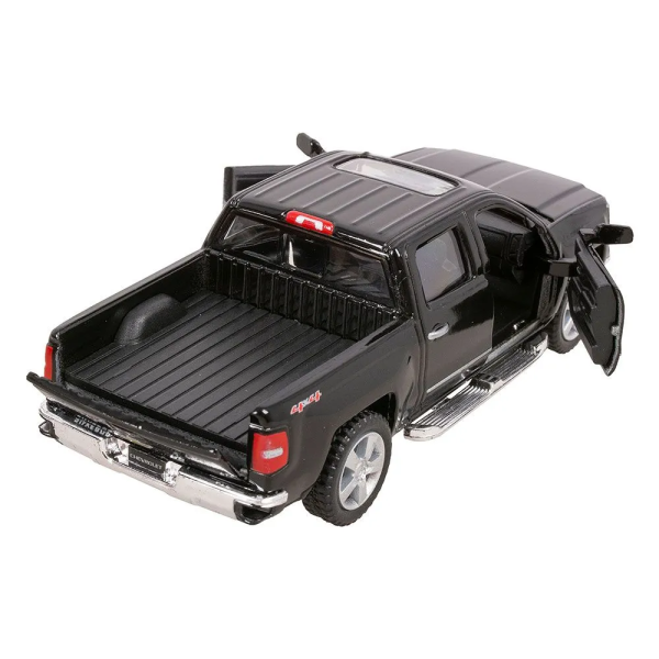 Машинка металлическая Kinsmart 1:46 2014 Chevrolet Silverado инерционная, двери и багажник открываются KT5381W / Чёрный