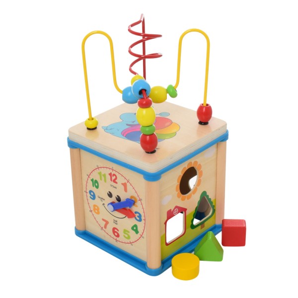 Деревянная игрушка Центр развивающий лабиринт на проволоке, сортер, часы MD2093