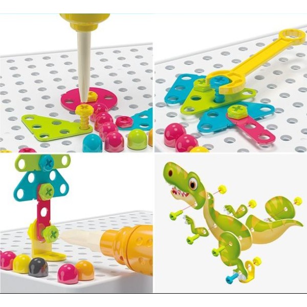 Игровой набор развивающий винтовой конструктор динозавры с шуруповертом и отверткой, мозаика в чемодане 257 деталей 5597