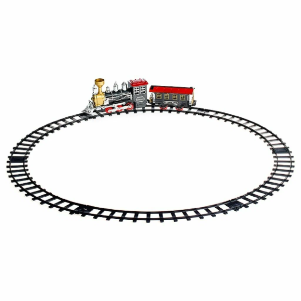 Детская железная дорога на батарейках, ретро-паровозный электропоезд со звуком, светом и дымом 803-1