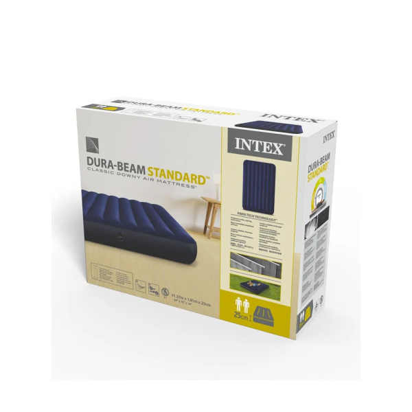 Матрас надувной Intex 64758 Classic Downy 137×191×25 см, полуторный, велюровый, Fiber-Tech