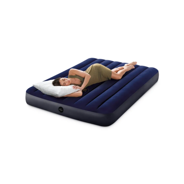 Матрас надувной Intex 64758 Classic Downy 137×191×25 см, полуторный, велюровый, Fiber-Tech