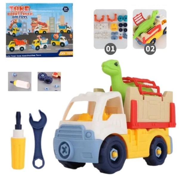 Детский развивающий конструктор машинка на шурупах с отверткой и ключом, динозавр, подвижные элементы, 368