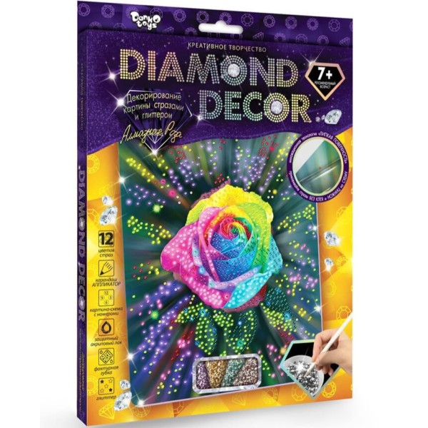 Набор для творчества картина стразами и глиттером «Diamond Decor» Алмазная роза DD-01-05