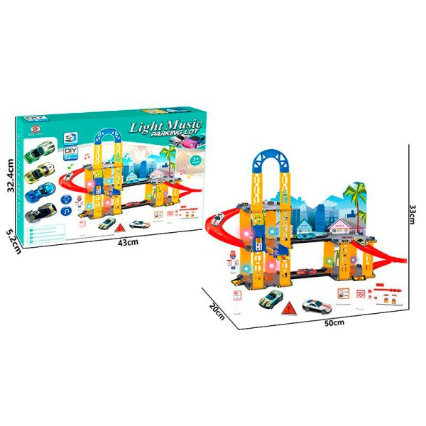 Детский гараж парковка для машинок, 52 детали, 4 машинки, звук, свет, 0908-70A