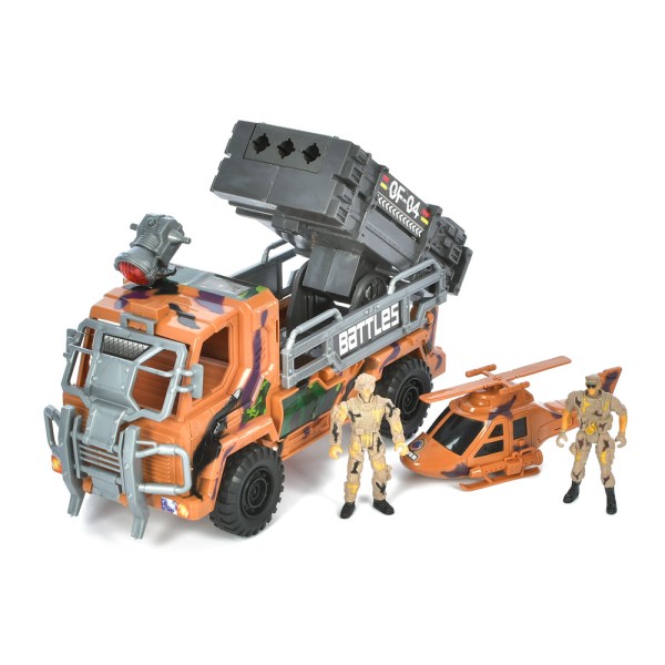 Набор с транспортом 1828-110E: машина 32см, вертолет (звук, свет), солдаты