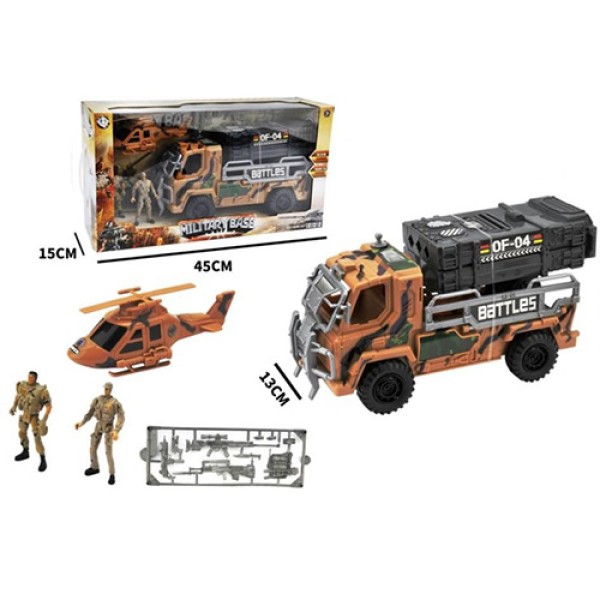 Набор с транспортом 1828-110E: машина 32см, вертолет (звук, свет), солдаты