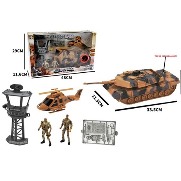 Набор с транспортом 1828-127A: танк, вертолет, башня, солдаты, звук, свет