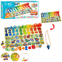 Дерев'яна багатофункціональна дошка сортер Tree Toys MD 1948 Маленький Любознайко 6 в 1 з магнітною риболовлею