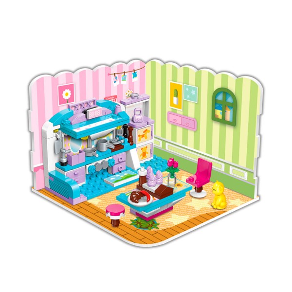 Конструктор Qman 3в1 Комната для девочки (гостиная / кухня / спальня) 194 деталей 4801