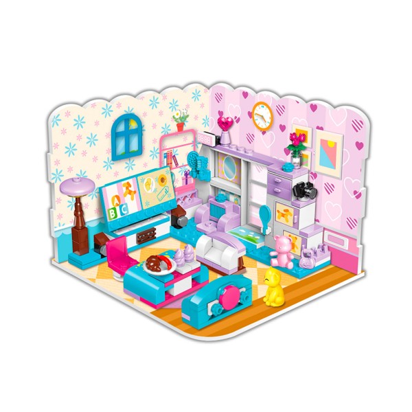 Конструктор Qman 3в1 Комната для девочки (гостиная / кухня / спальня) 194 деталей 4801