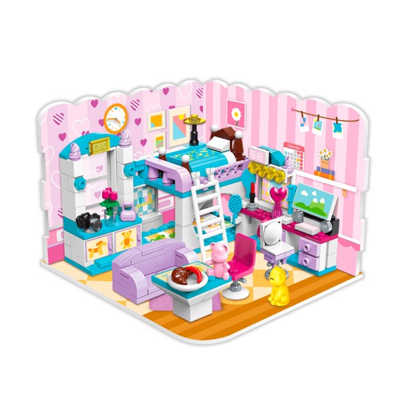 Конструктор Qman 3в1 Комната для девочки (гостиная / кухня / спальня) 194 деталей 4801