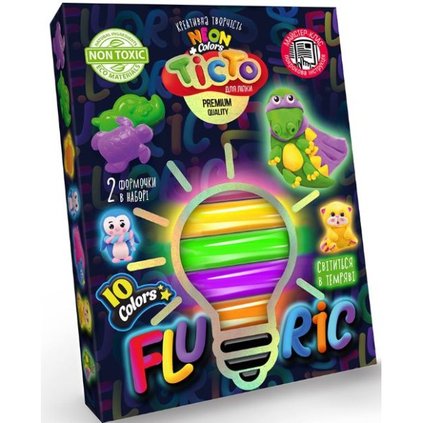 Тесто для лепки "FLUORIC" коробка 10 цветов TMD-FL10-01U/04U