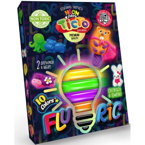 Тесто для лепки "FLUORIC" коробка 10 цветов TMD-FL10-01U/04U
