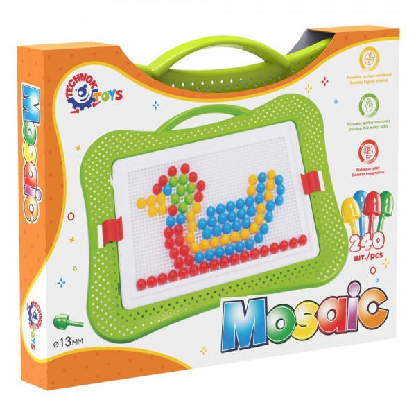Мозаика 5 ТехноК (арт. 3374) на 240 деталей (13 мм) в кейсе-саквояже для детей от 5 лет