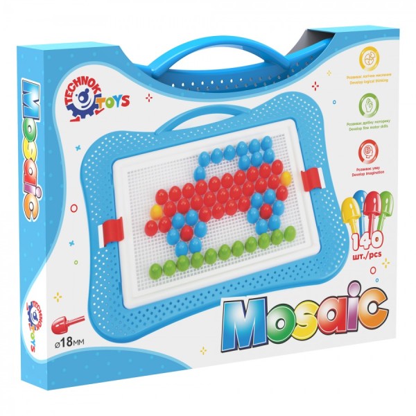 Мозаїка 6 ТехноК (арт. 3381) на 140 деталей (18 мм) у кейсі-саквояжі для дітей від 5 років