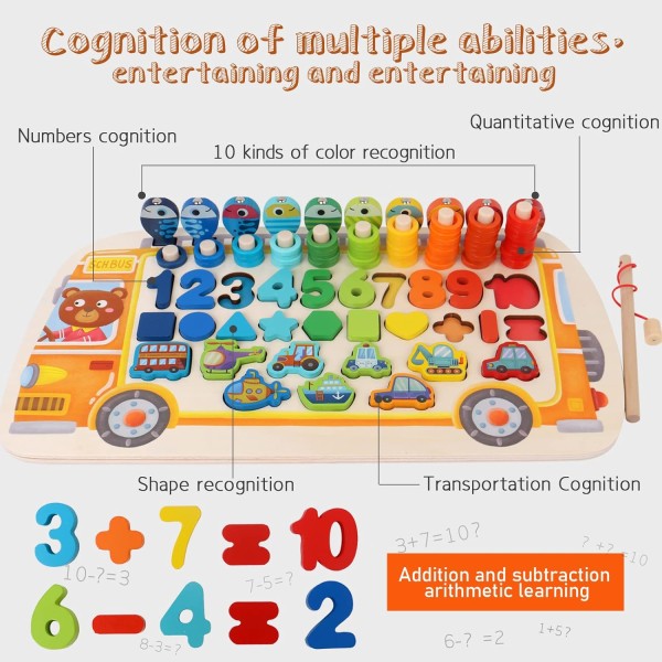 Сортер деревянный Монтессори с вкладышами 6в1, развивающая игрушка для малышей "Магнитная рыбалка" MD1949