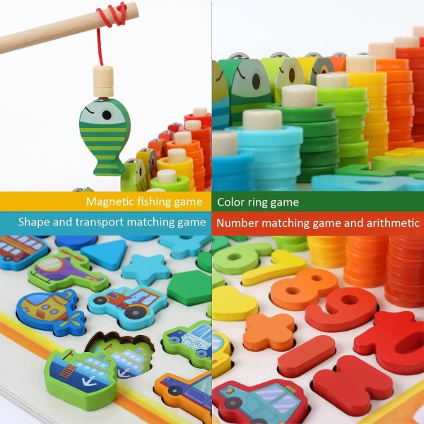 Сортер деревянный Монтессори с вкладышами 6в1, развивающая игрушка для малышей "Магнитная рыбалка" MD1949