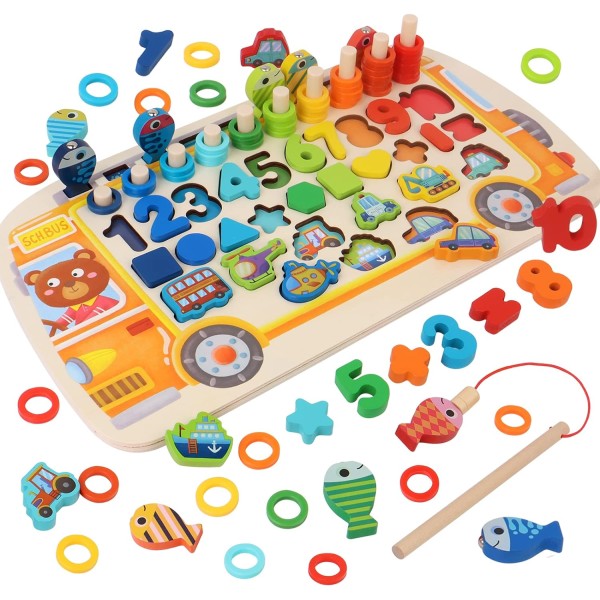 Сортер деревянный Монтессори с вкладышами 6в1, развивающая игрушка для малышей "Магнитная рыбалка" MD1949