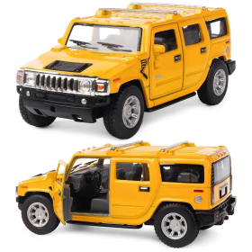 Машинка металлическая Kinsmart 1:40 2008 Hummer H2 SUV KT5337W инерционная, дверь открывается / Желтый