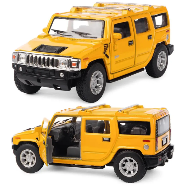Машинка металлическая Kinsmart 1:40 2008 Hummer H2 SUV KT5337W инерционная, дверь открывается / Желтый