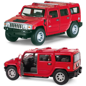 Машинка металлическая Kinsmart 1:40 2008 Hummer H2 SUV KT5337W инерционная, дверь открывается / Красный