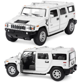 Машинка металлическая Kinsmart 1:40 2008 Hummer H2 SUV KT5337W инерционная, дверь открывается / Белый
