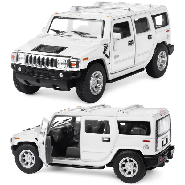 Машинка металлическая Kinsmart 1:40 2008 Hummer H2 SUV KT5337W инерционная, дверь открывается / Белый