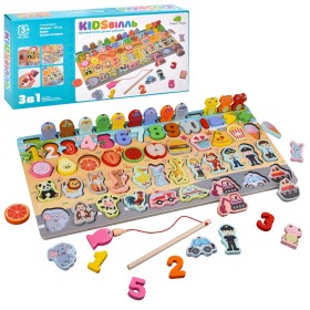 Сортер деревянный Монтессори с вкладышами для малышей, развивающая игрушка "Магнитная рыбалка" 2903