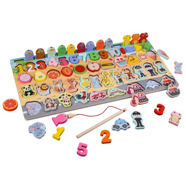 Сортер деревянный Монтессори с вкладышами для малышей, развивающая игрушка "Магнитная рыбалка" 2903