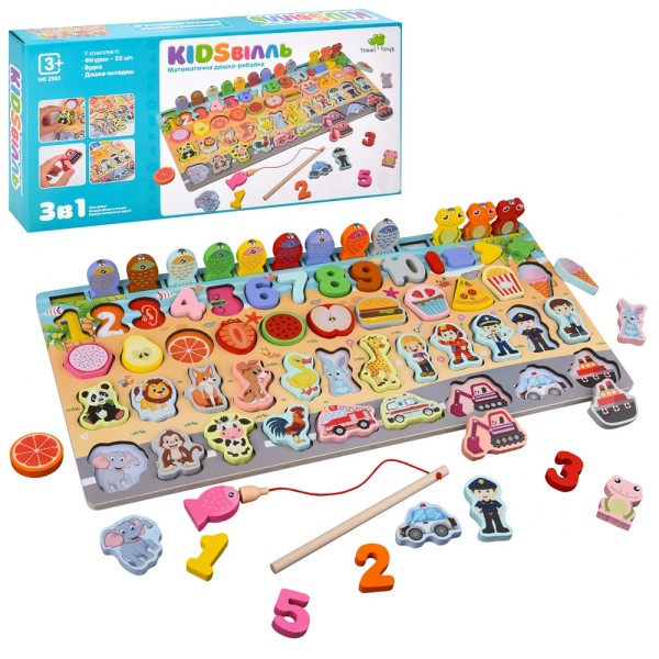 Сортер деревянный Монтессори с вкладышами для малышей, развивающая игрушка "Магнитная рыбалка" 2903