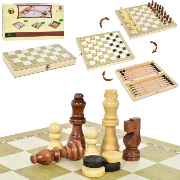 Шахматы, шашки, нарды, набор 3 в 1, для взрослых и детей, деревянная доска TQ09173