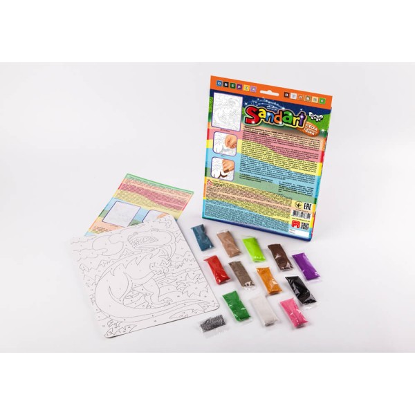 Картина цветным песком и глитером по номерам Фреска Sand Art Динозавр SA-01-08