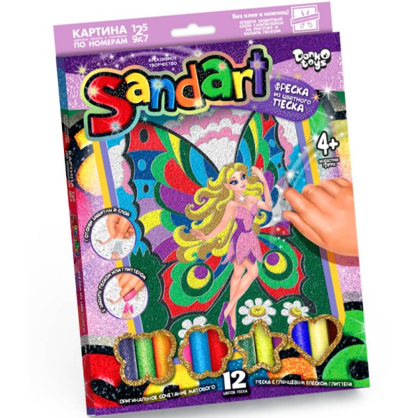 Картина цветным песком и глитером по номерам Фреска Sand Art Фея SA-01-09