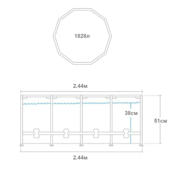Бассейн каркасный Intex 28205 Metal Frame 244×51 см, 1828 л
