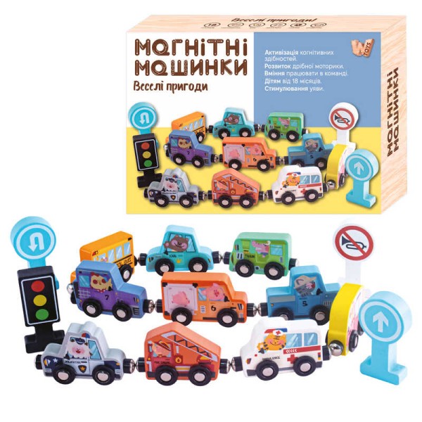 Магнітні машинки 49325 (30) WToys, дерев’яні