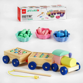 Мультифункциональный поезд 4FUN Game Club Wood 57841, магнитная рыбалка, сортер, каталка