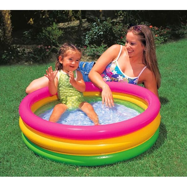 Дитячий надувний басейн 86х25см "Райдуга" з надувним дном, 56л, 1-3 років 58924
