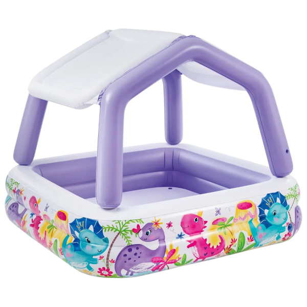 Бассейн надувной детский квадратный с навесом от солнца "Домик", размер 157х157х122 см, от 2-х лет, 57470 Intex