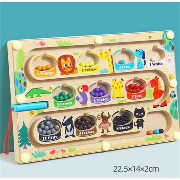 Дерев’яна магнітна дошка C 73971 (60) 23х14.5х1.3 см, стилус, кульки, сортер, кольори англійською, цифри, в коробці