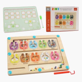 Дерев'яна магнітна гра C66171 (40) кульки, магнітна паличка, маркер пиши-витирай, шаблони для прикладів