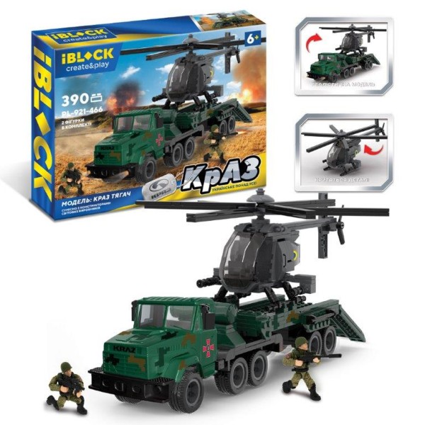 Конструктор IBLOCK Армия КРАЗ Тягач, 390 деталей, 2 фигурки, PL-921-466