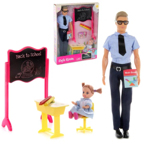 Игровой набор Кукла Defa Kevin Учитель (в рубашке в бело-голубую клетку) и ученица на уроке, игровые предметы, 30 см 8368