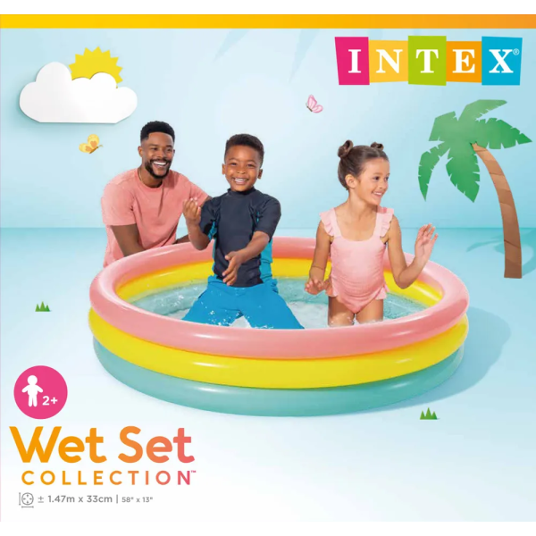 Надувной бассейн Intex 57422 "Радуга", 147×33 см, с надувным дном, 3 кольца, от 2 лет