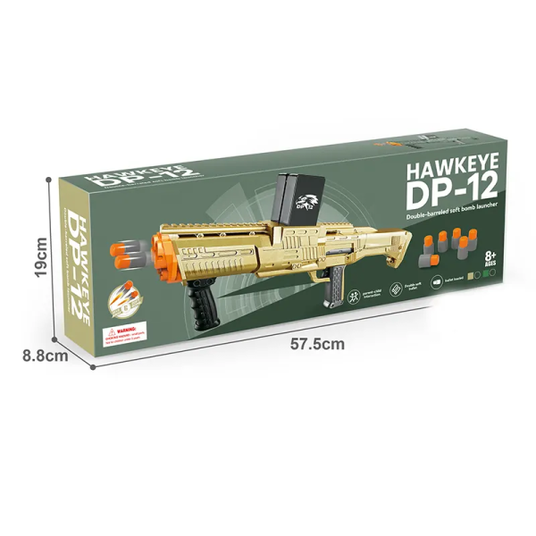 Игрушечный двуствольный автомат-гранатомет с мягкими пулями HAWKEYE DP-12 (WJ-610) ЗОЛ